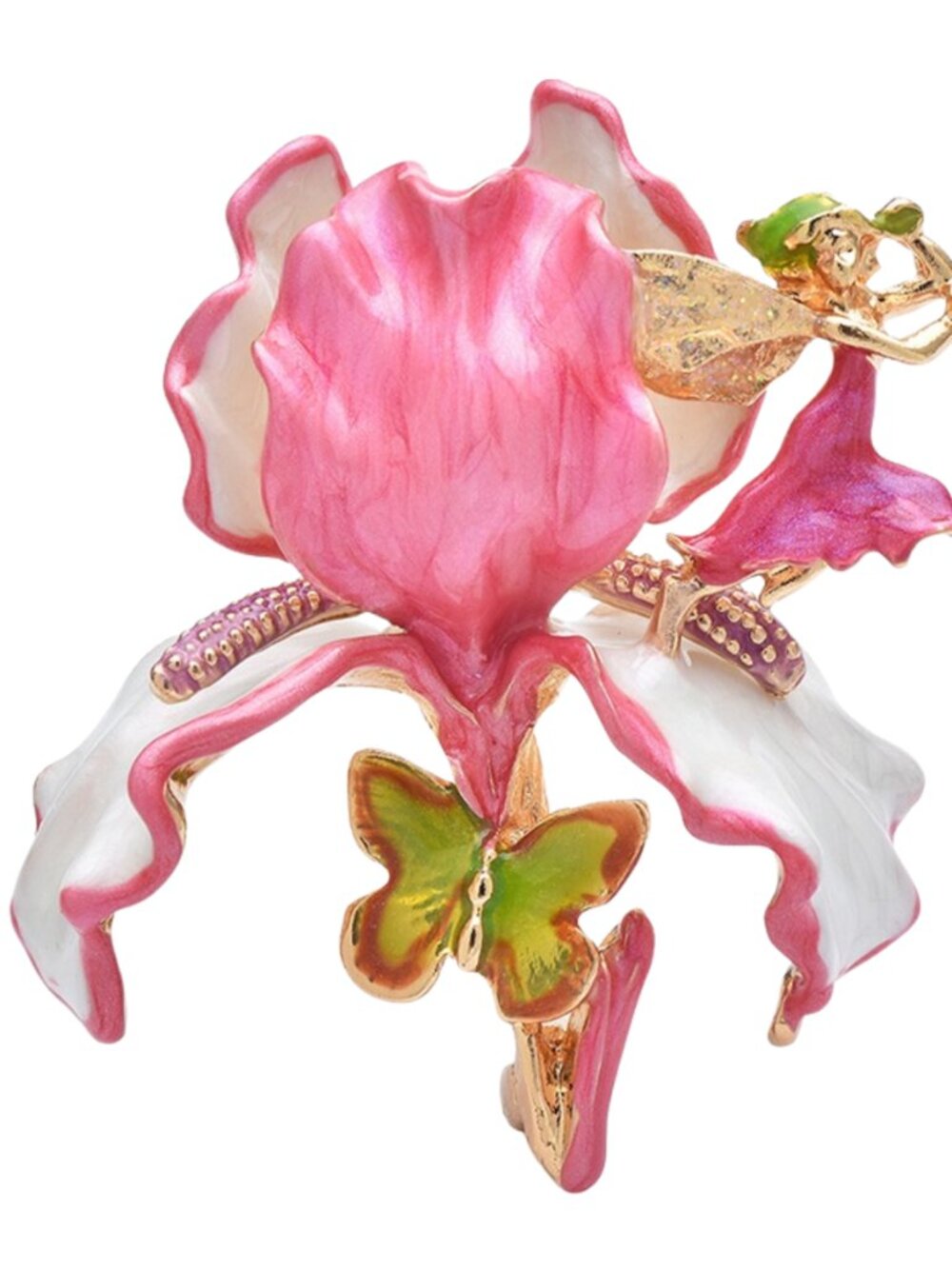 Pink Iris Flower Fairy Enamel Brooch 2.44 Inches